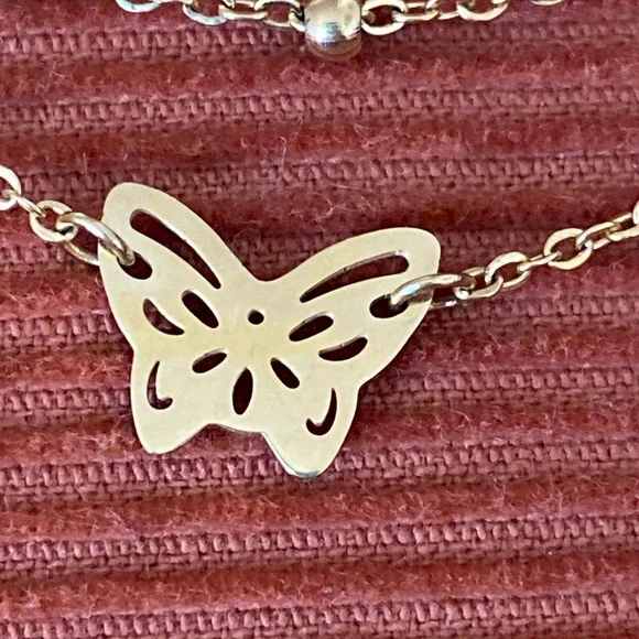 Gold Toned double-strand Butterfly Anklet - Picture 3 of 9